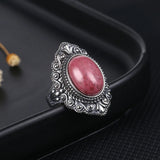 Natural Rhodochrosite Women's S925 Silver Wedding Ring