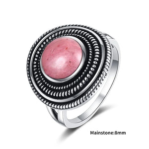 Natural Rhodochrosite Women's S925 Silver Wedding Ring