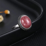 Natural Rhodochrosite Women's S925 Silver Wedding Ring