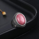 Natural Rhodochrosite Women's S925 Silver Wedding Ring