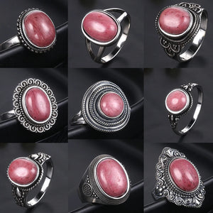 Natural Rhodochrosite Women's S925 Silver Wedding Ring