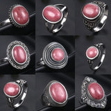 Natural Rhodochrosite Women's S925 Silver Wedding Ring