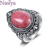 Natural Rhodochrosite Women's S925 Silver Wedding Ring