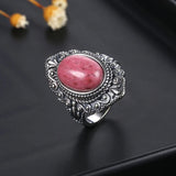 Natural Rhodochrosite Women's S925 Silver Wedding Ring