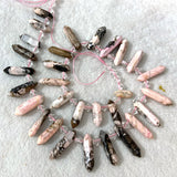Rhodonite Stone Beads 15'' Sticks Crystal Point Shape DIY Loose Beads