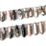 Rhodonite Stone Beads 15'' Sticks Crystal Point Shape DIY Loose Beads