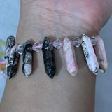 Rhodonite Stone Beads 15'' Sticks Crystal Point Shape DIY Loose Beads