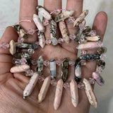 Rhodonite Stone Beads 15'' Sticks Crystal Point Shape DIY Loose Beads