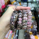 Natural Rhodonite Stone Beads Bracelet Gemstone Bangle DIY Jewelry Gift