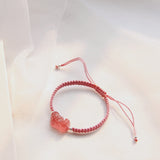 Natural Rose Crystal PiXiu Bracelet Quartz Beaded Bangle Bracelet