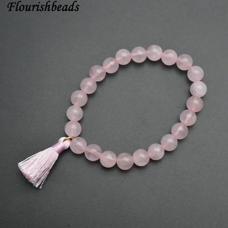 Rose Quartz Stone Beads Tassel Bracelet