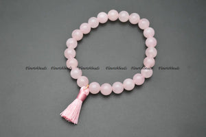 Rose Quartz Stone Bead Bracelet with Tassel Charm