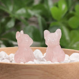 Rose Quartz Dog Figurine Tiger's Eye Stone Puppy Statue Home Office Decor