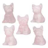 Rose Quartz Dog Figurine Tiger's Eye Stone Puppy Statue Home Office Decor