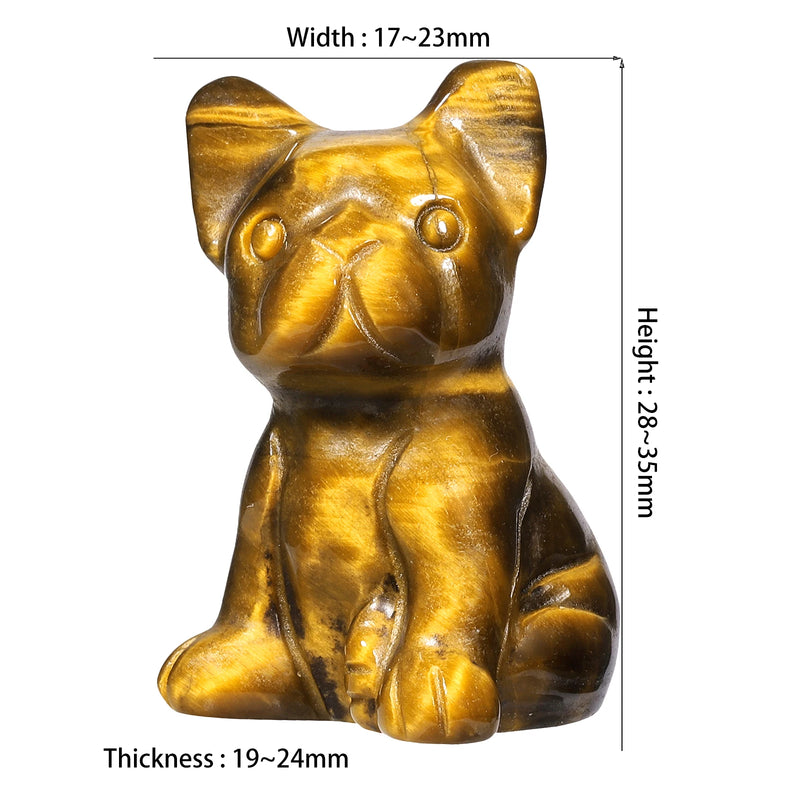 Rose Quartz Dog Figurine Tiger's Eye Stone Puppy Statue Home Office Decor