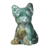 Rose Quartz Dog Figurine Tiger's Eye Stone Puppy Statue Home Office Decor