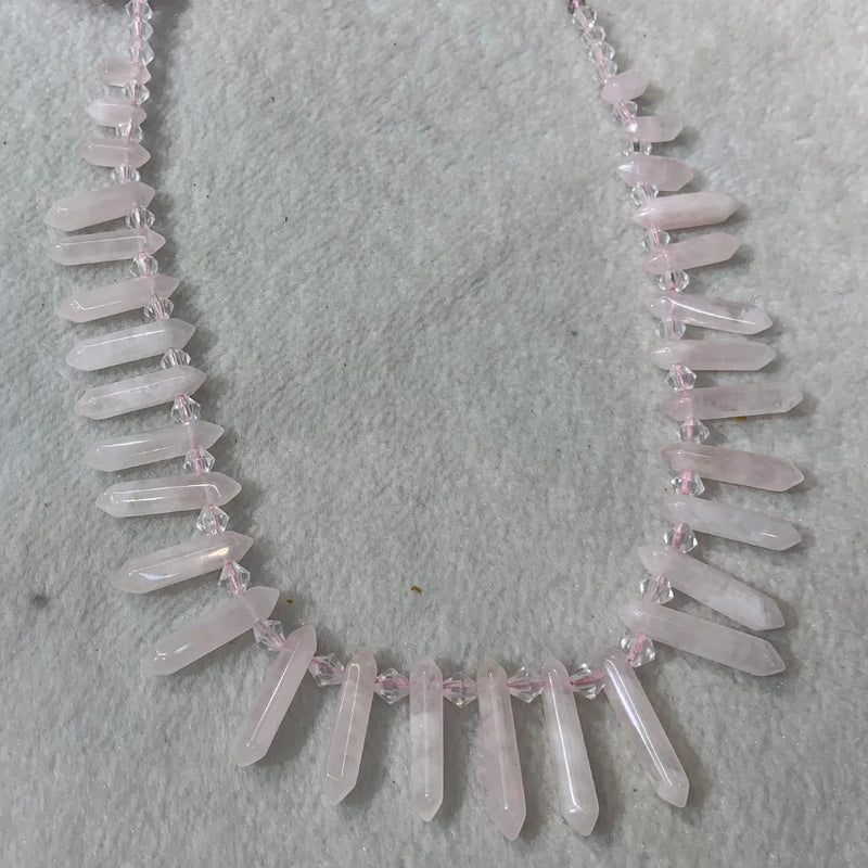 Rose Quartz Sticks Crystal Point Shape Beads 15'' DIY Loose Beads