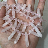 Rose Quartz Sticks Crystal Point Shape Beads 15'' DIY Loose Beads