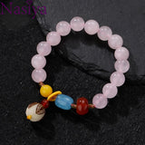 Rose Quartz Beads Bracelet Sweet Pink Stone Bangles Charm Pendant Jewelry