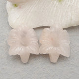Rose Quartz Carved Flower High Earrings Bead 29x28x10mm