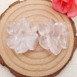 Rose Quartz Carved Flower High Earrings Bead 29x28x10mm