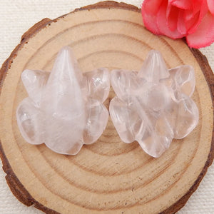 Rose Quartz Carved Flower High Earrings Bead 29x28x10mm
