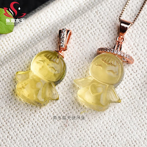 Rose Quartz Citrine Amethyst Angel Pendant Necklace Women Men Jewelry