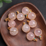 Rose Quartz Crystal Ball Pendant Golden Wire Wrapped Reiki Healing Jewelry