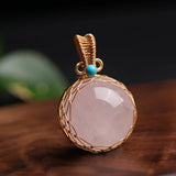 Rose Quartz Crystal Ball Pendant Golden Wire Wrapped Reiki Healing Jewelry