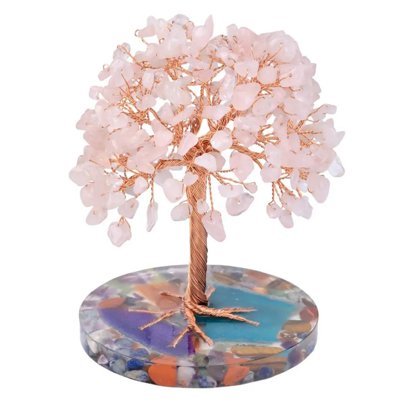 Rose Quartz Crystal Money Tree Feng Shui Room Decor