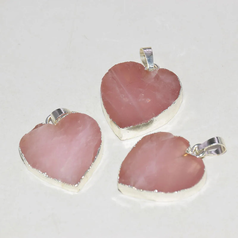 Rose Quartz Heart Pendant Pink Crystal Stone Necklace