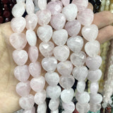 Rose Quartz Matte Pink Crystal Heart Faceted Round Loose Stone Spacer Beads