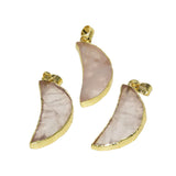 Rose Quartz Moon Pendant for Jewelry Making Women Pink Slice Rose Horn