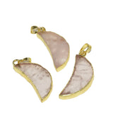Rose Quartz Moon Pendant for Jewelry Making Women Pink Slice Rose Horn