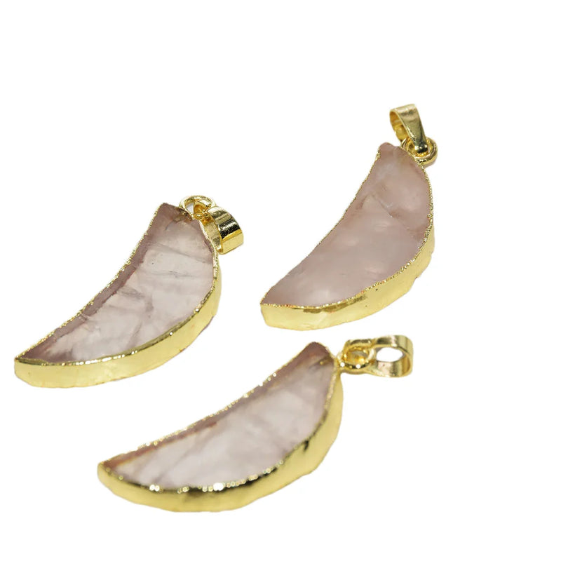Rose Quartz Moon Pendant for Jewelry Making Women Pink Slice Rose Horn