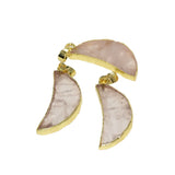 Rose Quartz Moon Pendant for Jewelry Making Women Pink Slice Rose Horn