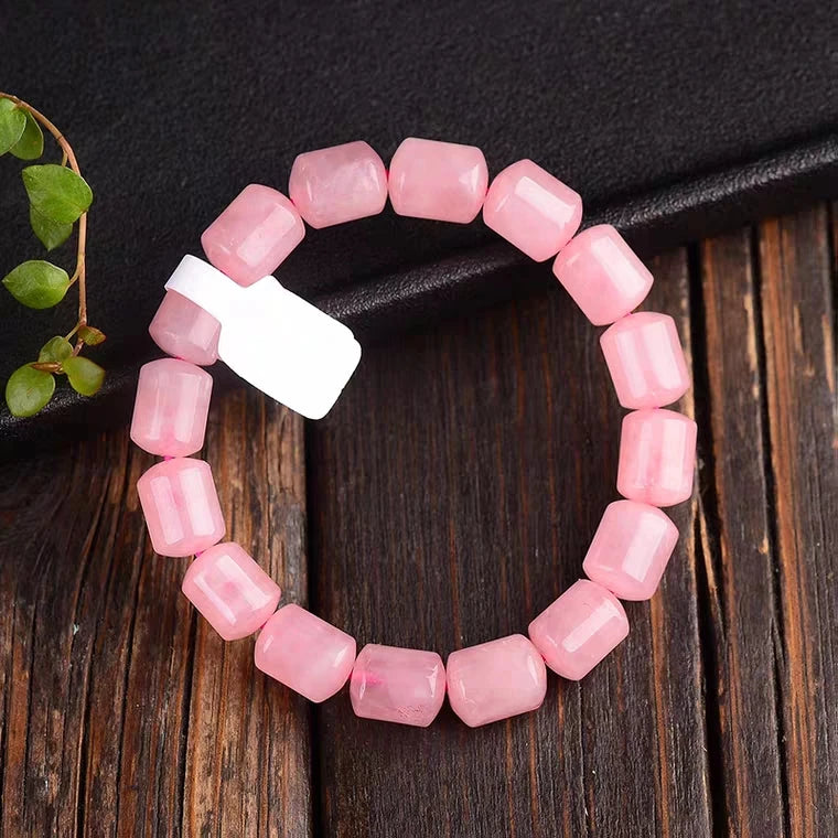 Rose Quartz Pink Barrel Beads Bracelet Stretch 10x9mm