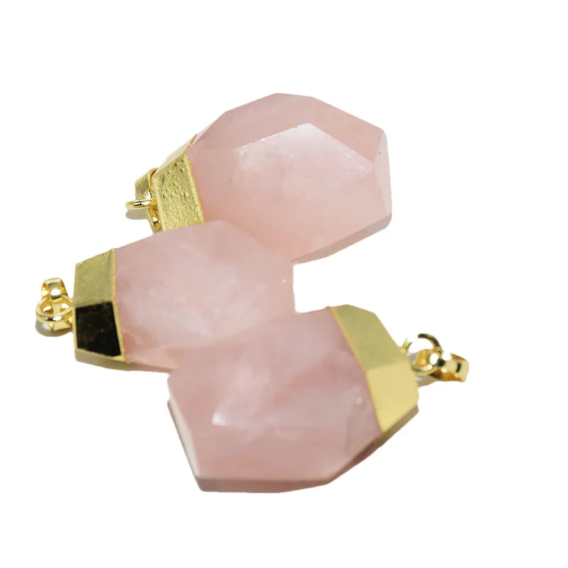 Rose Quartz Pink Crystal Stone Pendant Big Love Heart Plating Gem