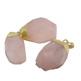 Rose Quartz Pink Crystal Stone Pendant Big Love Heart Plating Gem