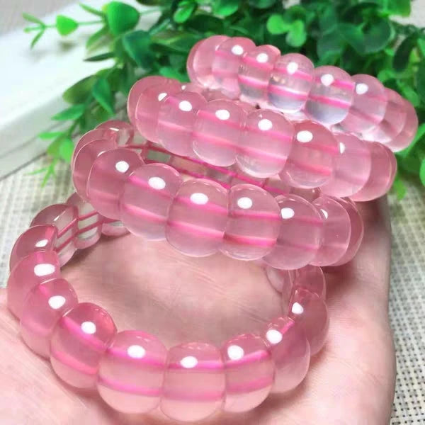 Rose Quartz Pink Star Light Beads Bracelet Mozambique Stretch Woman