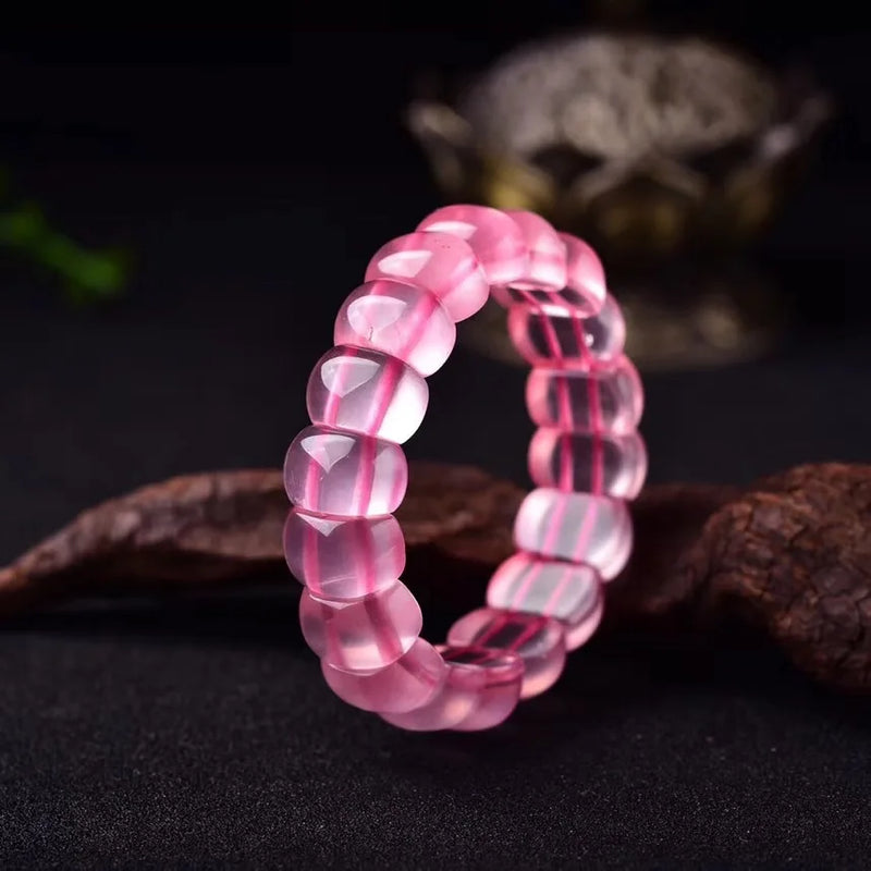 Rose Quartz Pink Star Light Stretch Bracelet 13x10mm Clear Rectangle Beads