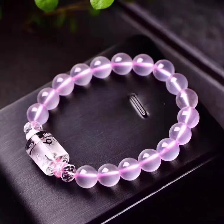 Rose Quartz Pink Star Light Beads Bracelet 10mm Pendant Stretch
