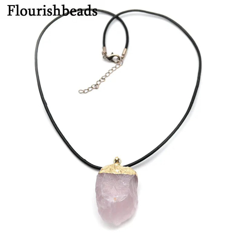 Rose Quartz Rough Stone Freeform Nugget Pendant Necklace