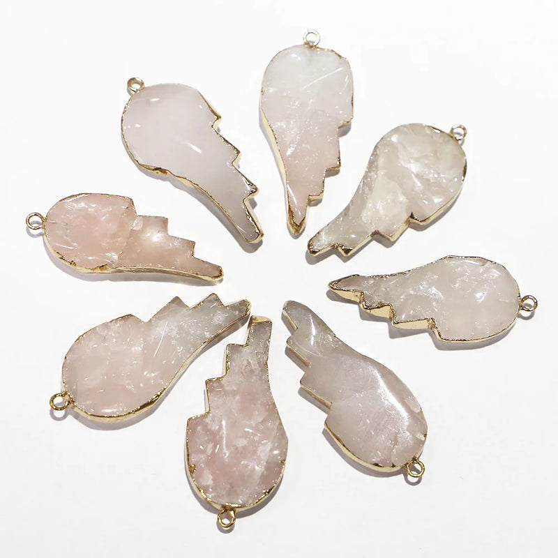 Rose Quartz Stone Leaf Necklace Pendant Reiki Charms