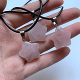 Rose Quartz Stone Pendant Star Necklaces Pink Crystal Five Point Stars Jewelry