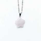 Rose Quartz Stone Pendant Star Necklaces Pink Crystal Five Point Stars Jewelry