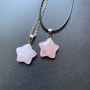 Rose Quartz Stone Pendant Star Necklaces Pink Crystal Five Point Stars Jewelry