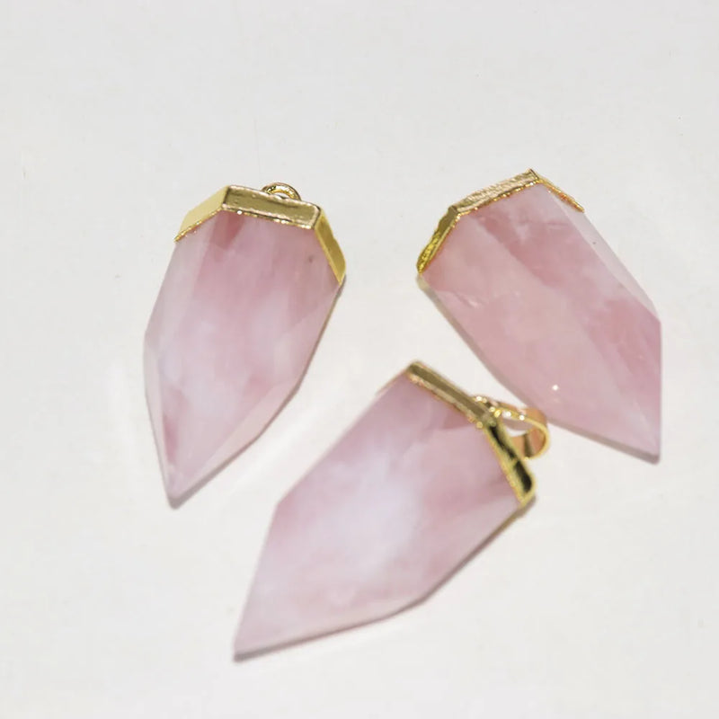 Rose Quartz Necklace for Women Pink Crystal Jewelry Large Stone Pendant