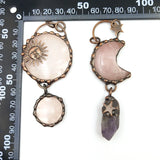 Rose Quartzs Amethyst Soldered Pendant Copper Crescent