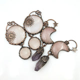 Rose Quartzs Amethyst Soldered Pendant Copper Crescent